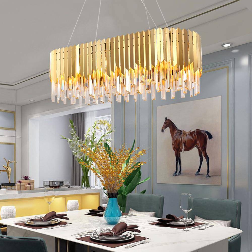 Ahuja International Golden Crystal Chandelier Contemporary Luxury E14 Pendant Light Adjustable Height Ceiling Light for Kitchen Island Living Room Dining Room Bedroom-Electroplated Gold