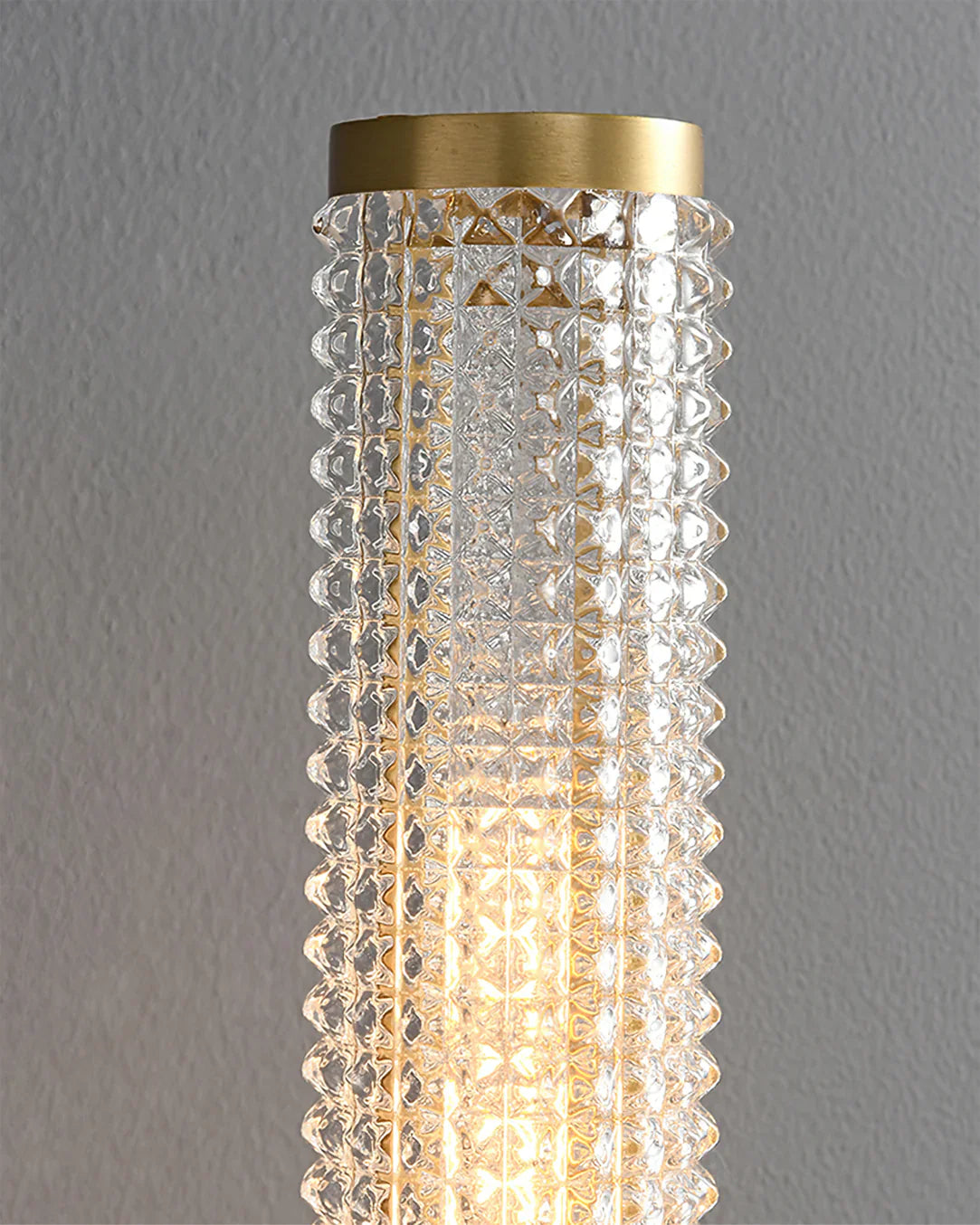 Ahuja International Modern Luxury Brass Crystal Long Column Straight Arm LED Wall Sconce Lamp