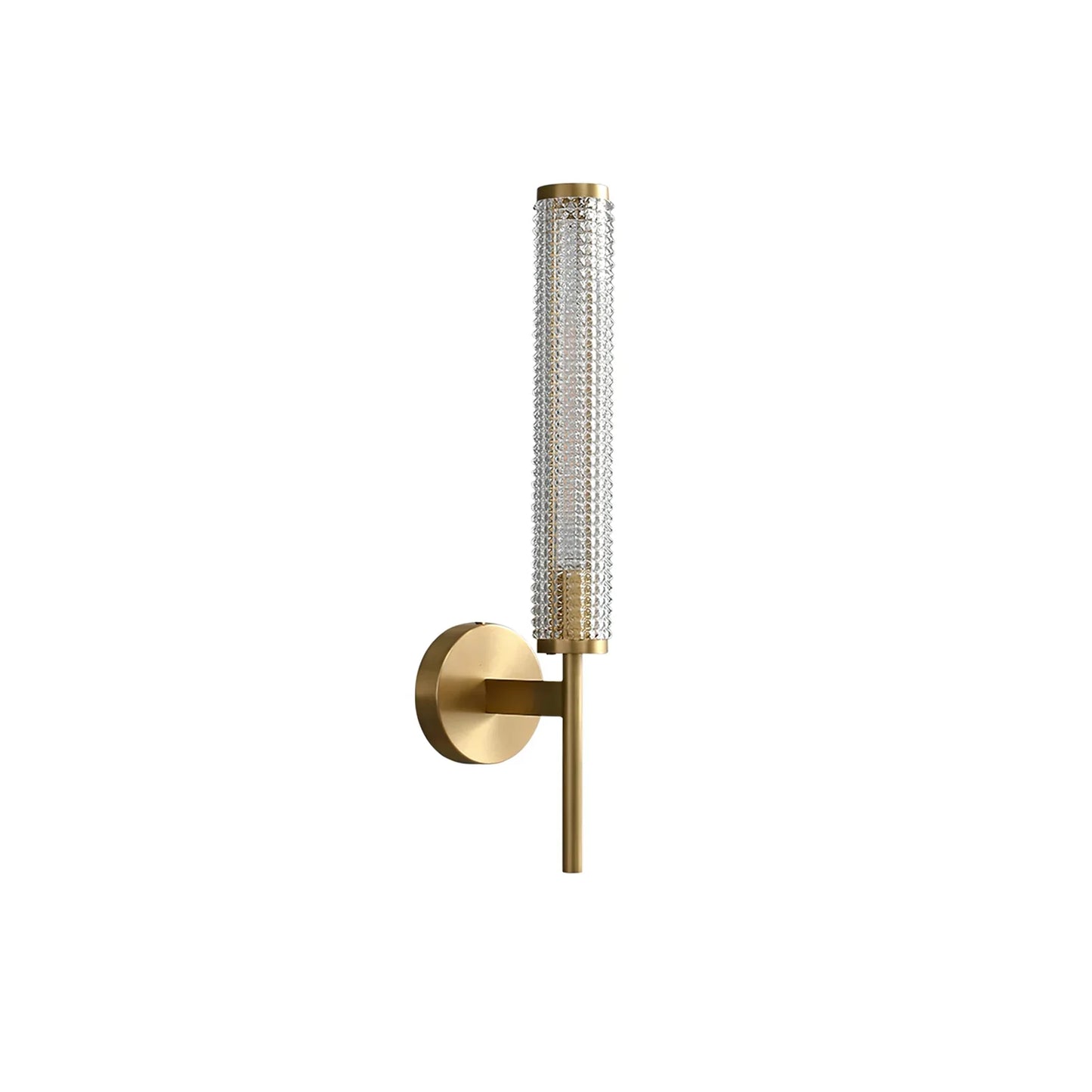 Ahuja International Modern Luxury Brass Crystal Long Column Straight Arm LED Wall Sconce Lamp