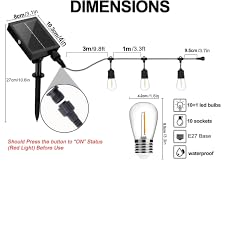 Ahuja international Solar String Light 5 Meter 10 Holder with 10 Bulb Outdoor Waterproof Patio Lights Solar Powered Edison Bulbs Warm White Outdoor String Lights for Garden, Backyard, Porch, Balcony