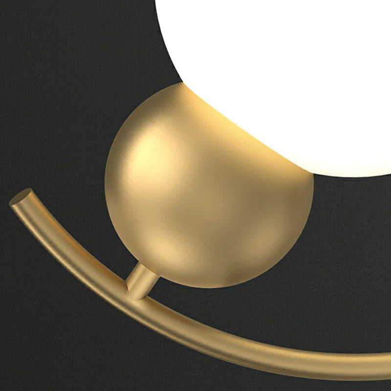 AHUJA INTERNATIONAL Gourd Shaped Night Table Light Postmodern Milk Glass 1-Light Gold Nightstand Lamp with C Arm