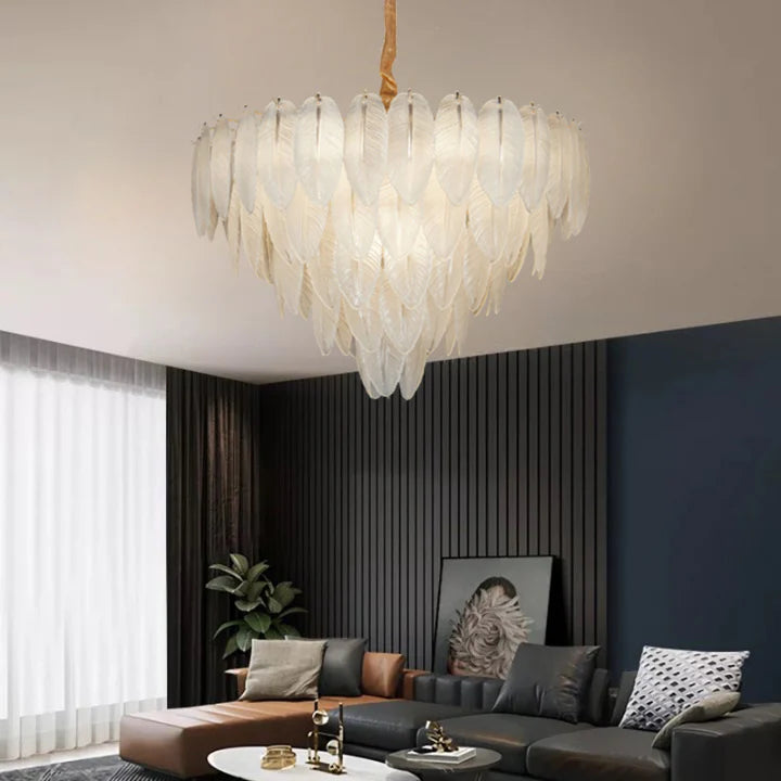 Ahuja International Feather Light Ceiling Lamp Pendant Light Shade European Style Chandelier Droplight with Feather Single Light Metal Pendant Lighting for Hotel , Lobby Amazing Light
