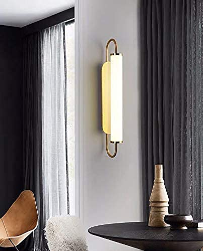 AHUJA INTERNATIONAL Modern LED Wall Sconce, Gold Flute Wall Light, Linear Metal Wall Lamp with Long Tube Glass Shade, Wall Mounted Bedside Wall Lights, Corridor Wall Lighting Fixture 3000K
