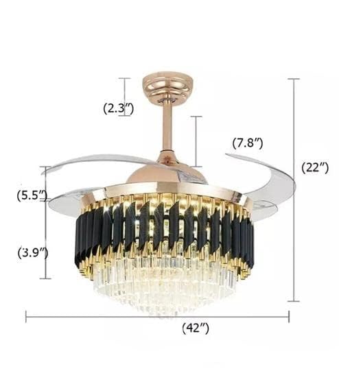 Ahuja international Modern Creative Design Chandelier Ceiling Fan with LED Lighting,Crystal Chandelier Fan Gold Retractable Ceiling Fan Light