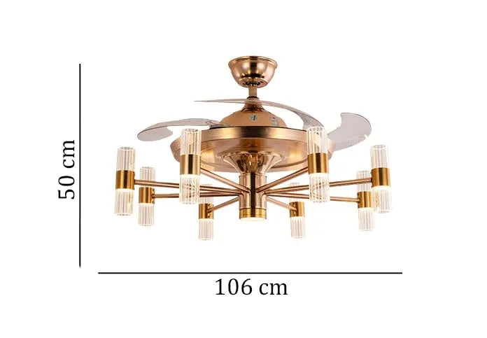 Ahuja International 6 Light Transparent Ceiling Fan with Remote , Designer Fan, Fan Chandelier For Living Room and Drawing Room