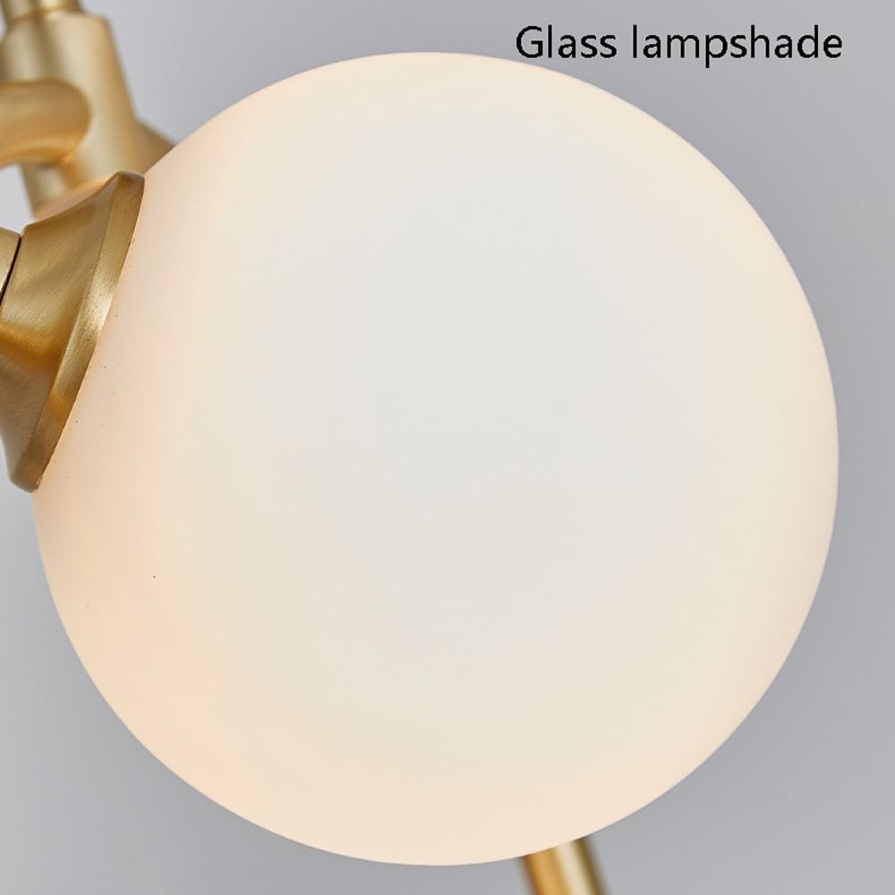 AHUJA INTERNATIONAL Gourd Shaped Night Table Light Postmodern Milk Glass 1-Light Gold Nightstand Lamp with C Arm