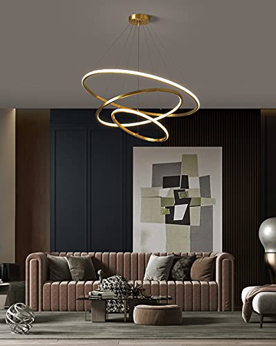 3 RING GOLD BODY MODERN DOUBLE LED CHANDELIER FOR DINING LIVING ROOM OFFICE HANGING SUSPENSION FANCY LAMP - WARM WHITE