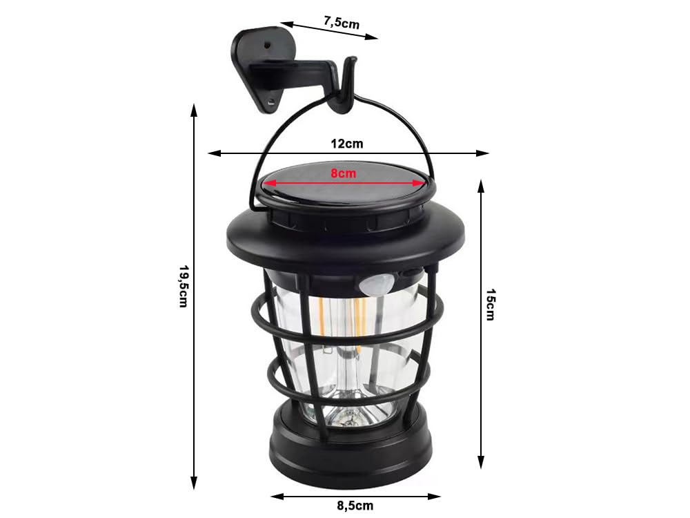 Ahuja International Solar Sensor Camping Hanging Vintage Style Lanterns Rechargeable Portable, Tabletop Lantern, Waterproof for Tent Night Light Indoor/Outdoort Lanterns Light
