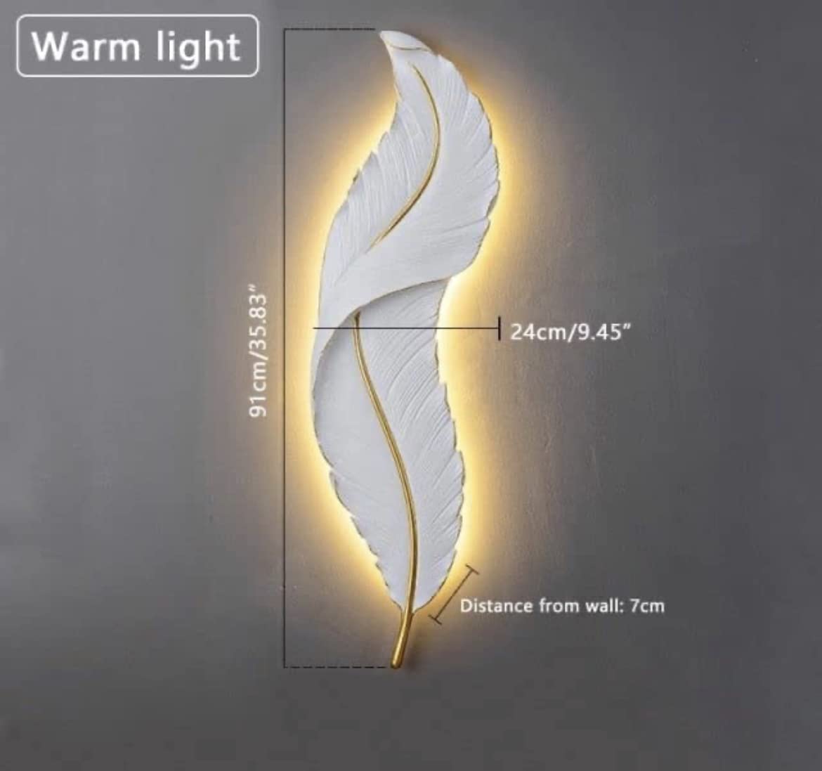 Ahuja International White LED Wall Light Resin Wall Light Modern Feather Shaped Wall Light Indoor Living Room Wall Lights for Bedroom Hallway Creative Home Decoration (900 MM)