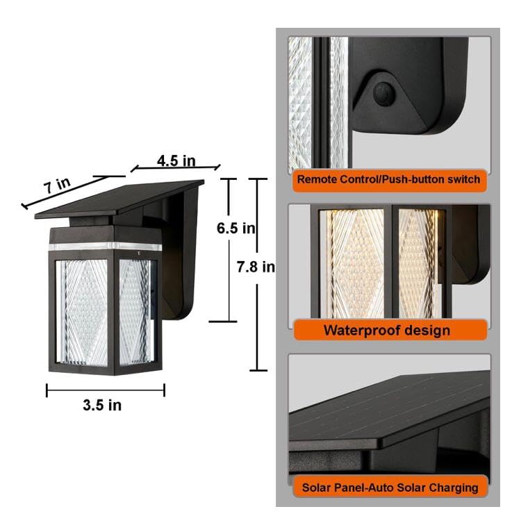 AHUJA INTERNATIONAL Solar Wall Light Round Designer Crystal Waterproof Outdoor Lantern with Remote Control Ambience Switch 3000K-6500K 30W IP65