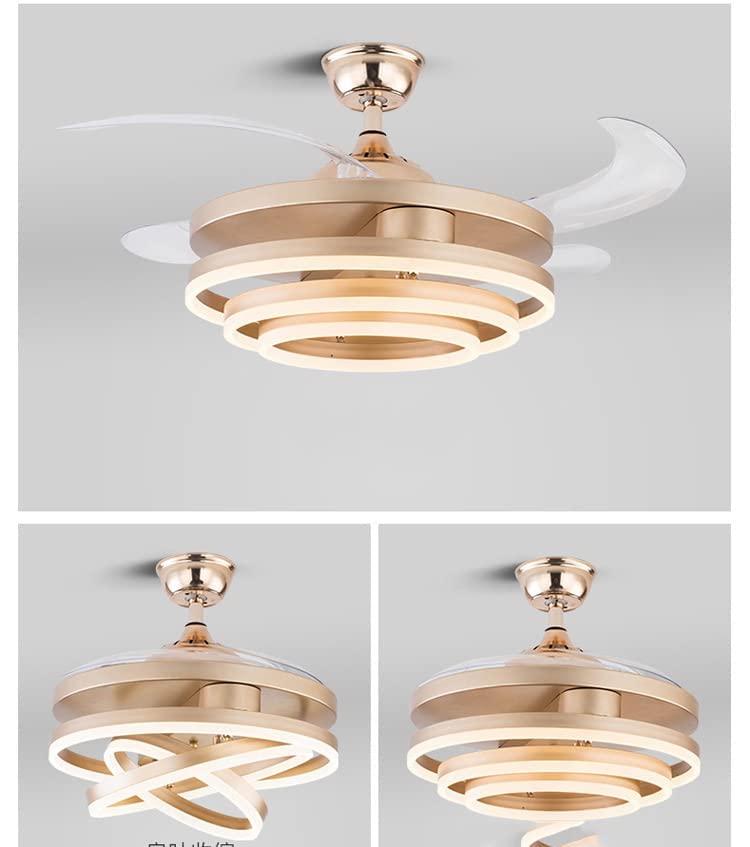 Ahuja international Invisible Golden Rings Ceiling Fan Chandelier with Remote Control Retractable ABS Blades