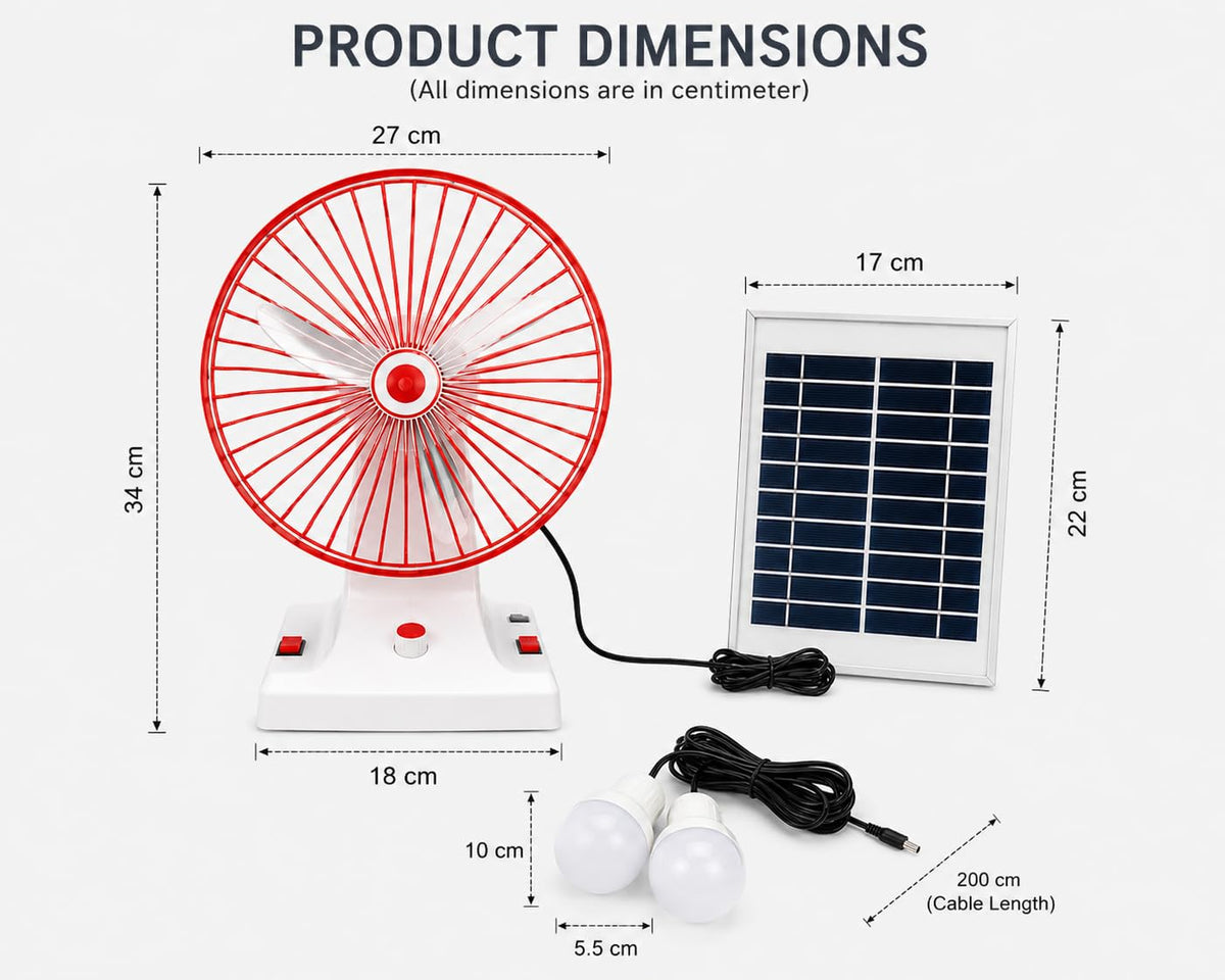 AHUJA INTERNATIONAL Super Fan Solar Rechargeable Table Fan with Solar Panel 3-Blade Ultra High-Speed Portable Fan USB Up to 6 Hours Backup Indoor Outdoor Travel Camping Emergency Use Pack of 1