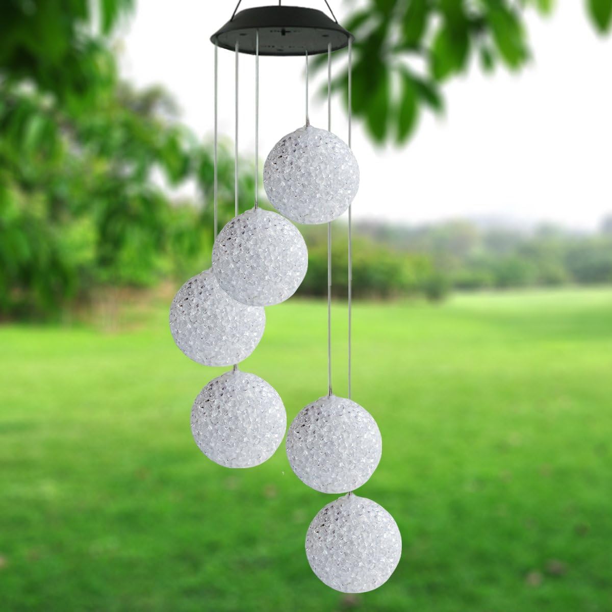 Ahuja International Solar Power Wind Chime Spiral Spinner Crystal Ball Wind, Waterproof Outdoor Decorative Romantic Wind Bell Light for Garden (Crystal Ball)
