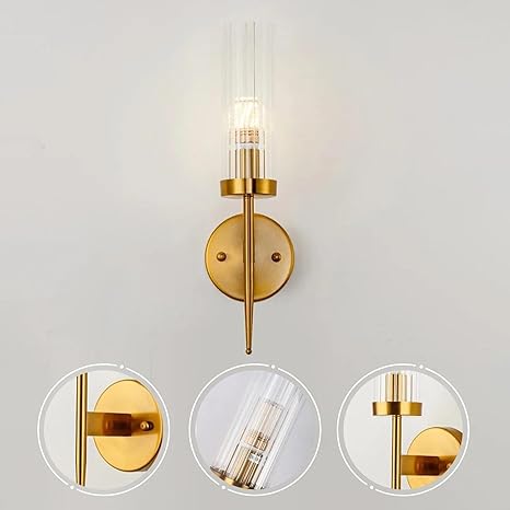 AHUJA INTERNATIONAL Modern Contemporary Long Glass Wall Light,Cylinder Shade, Brass Gold Finish, Indoor Wall Mount Light Fixture, Golden for Living Room, Bedroom, Café & Home Décor Wall Lamp