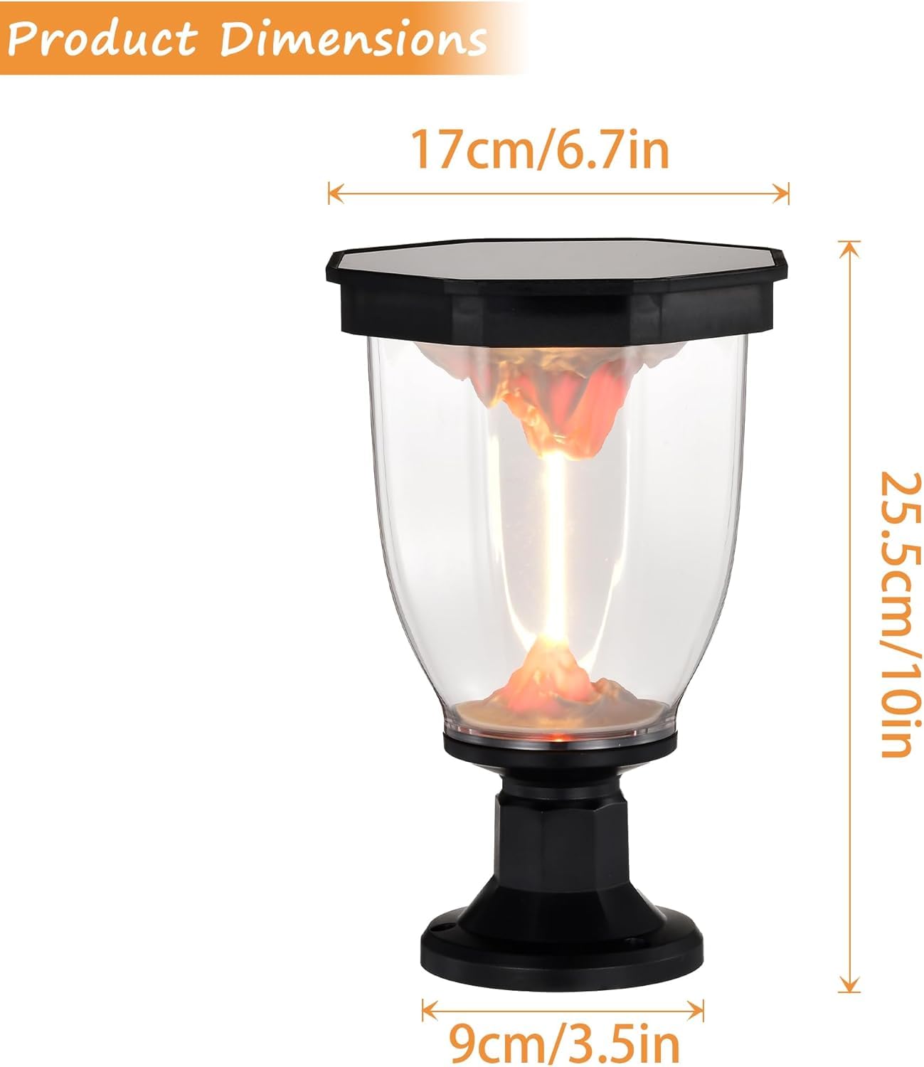 AHUJA INTERNATIONAL Solar Villa Flame Post 30w Outdoor Waterproof Light for Home Villa Hotel Courtyard Porch Pathway Garden Gate Light Flame Scene Light