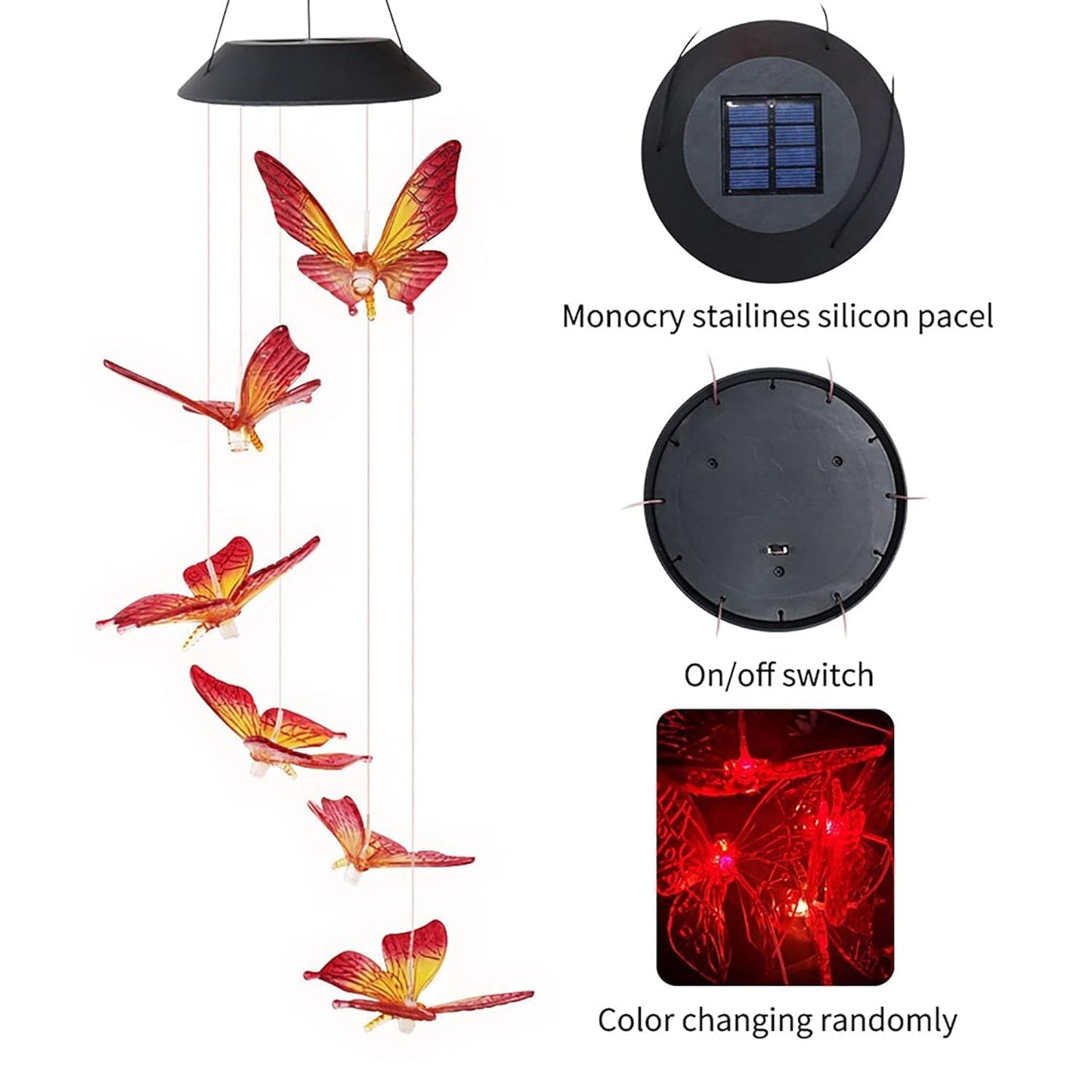 Ahuja International Solar Powered Wind Chime Butterfly,6 Butterflies, Waterproof Outdoor Decorative Romantic Light for Garden,Patio, Porch (Butterfly)