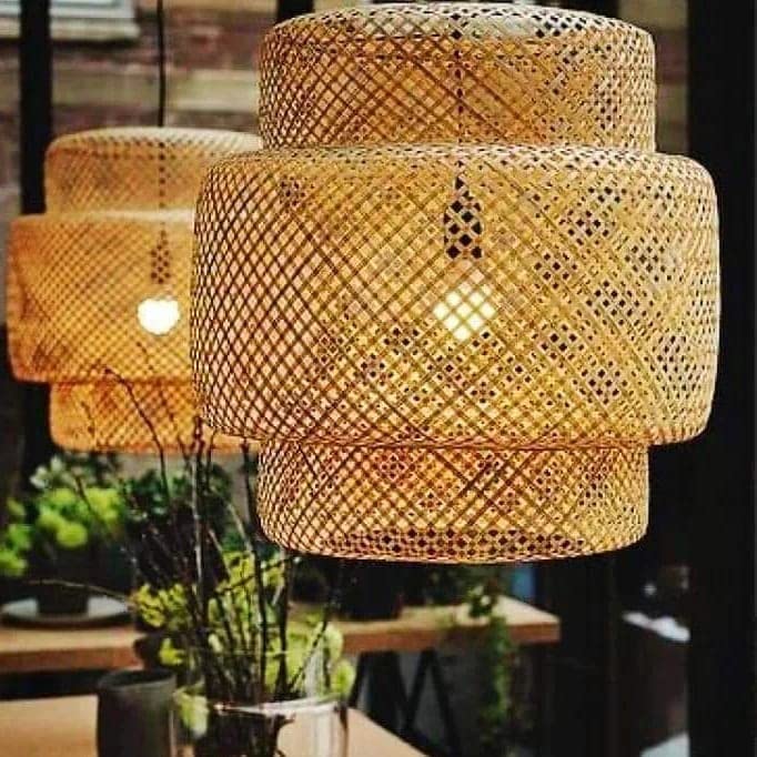 AHUJA  INTERNATIONAL Woven Bamboo Pendant Light Creative Lamp Retro Style Modern Design Beige