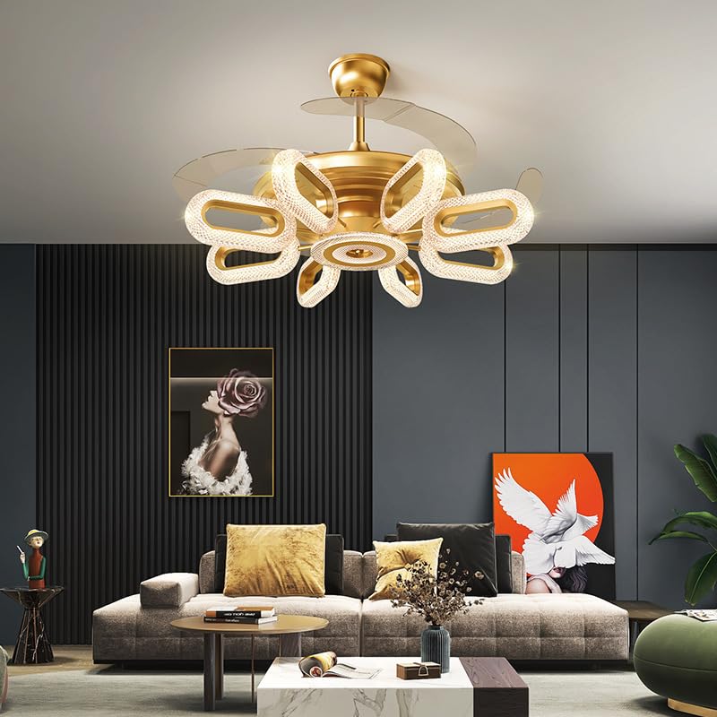 Ahuja International Designer Fan, Fandeilier, 8 Light Oval Crystal Ceiling Fan Chandelier Crystal and Remote Controled for Living Room Drawing Room - Warm White