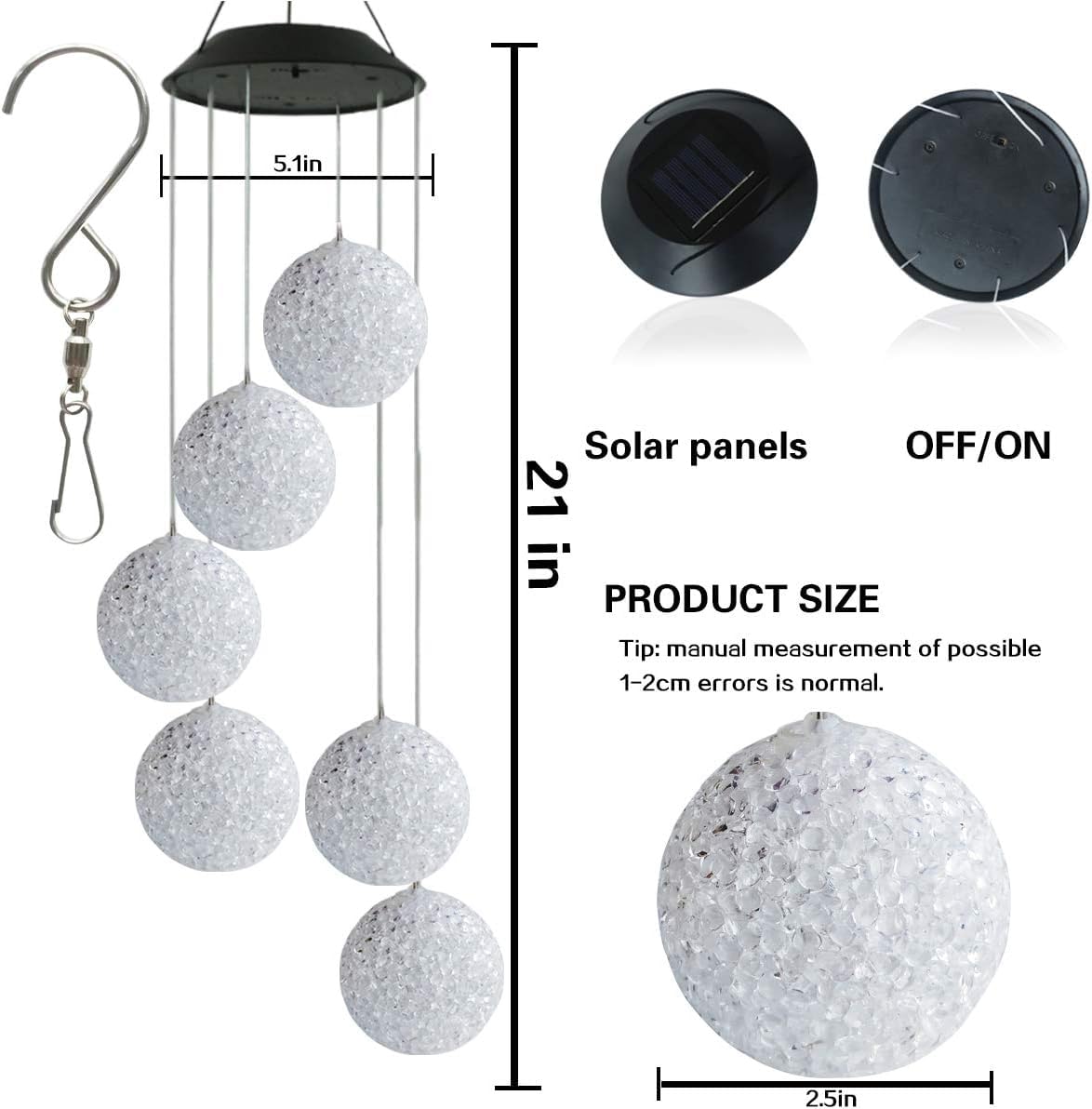 Ahuja International Solar Power Wind Chime Spiral Spinner Crystal Ball Wind, Waterproof Outdoor Decorative Romantic Wind Bell Light for Garden (Crystal Ball)