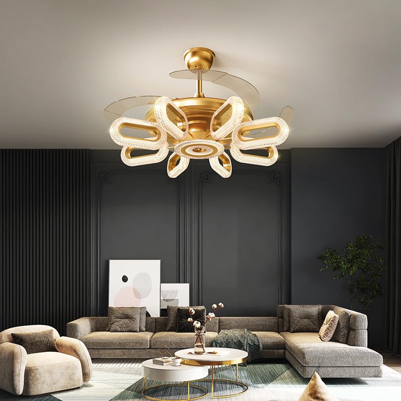 Ahuja International Designer Fan, Fandeilier, 8 Light Oval Crystal Ceiling Fan Chandelier Crystal and Remote Controled for Living Room Drawing Room - Warm White