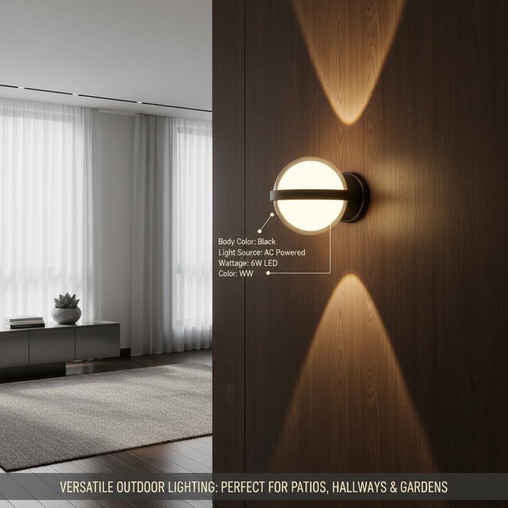 AHUJA INTERNATIONAL Modern 6W Wall Light Sconce, Warm White Waterproof Indoor Outdoor Decorative Lamp for Living Room, Bedroom, Balcony, Staircase & Exterior Wall Lighting Pack of 1