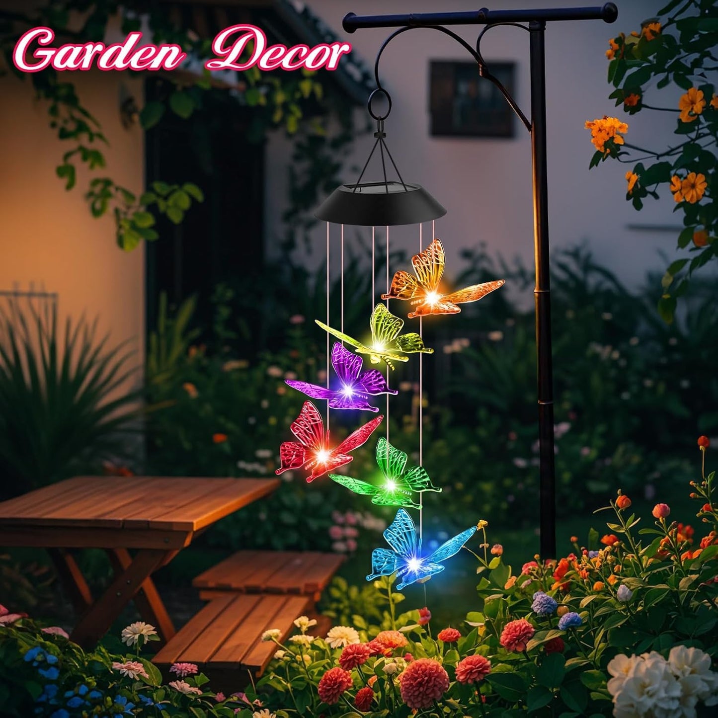 Ahuja International Solar Powered Wind Chime Butterfly,6 Butterflies, Waterproof Outdoor Decorative Romantic Light for Garden,Patio, Porch (Butterfly)