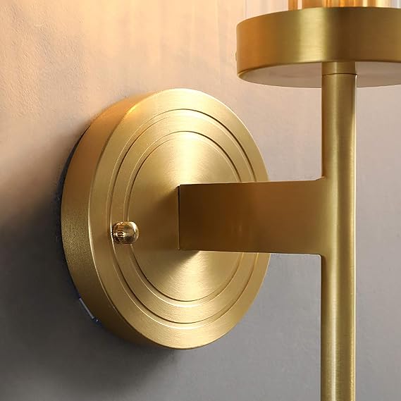 Ahuja International Mashal Light Wall Lamp Modern Gold 2 Light Wall Sconce with Clear Cylindrical Glass Shade Wall Lamp Vintage Brushed Brass Wall Light lamp