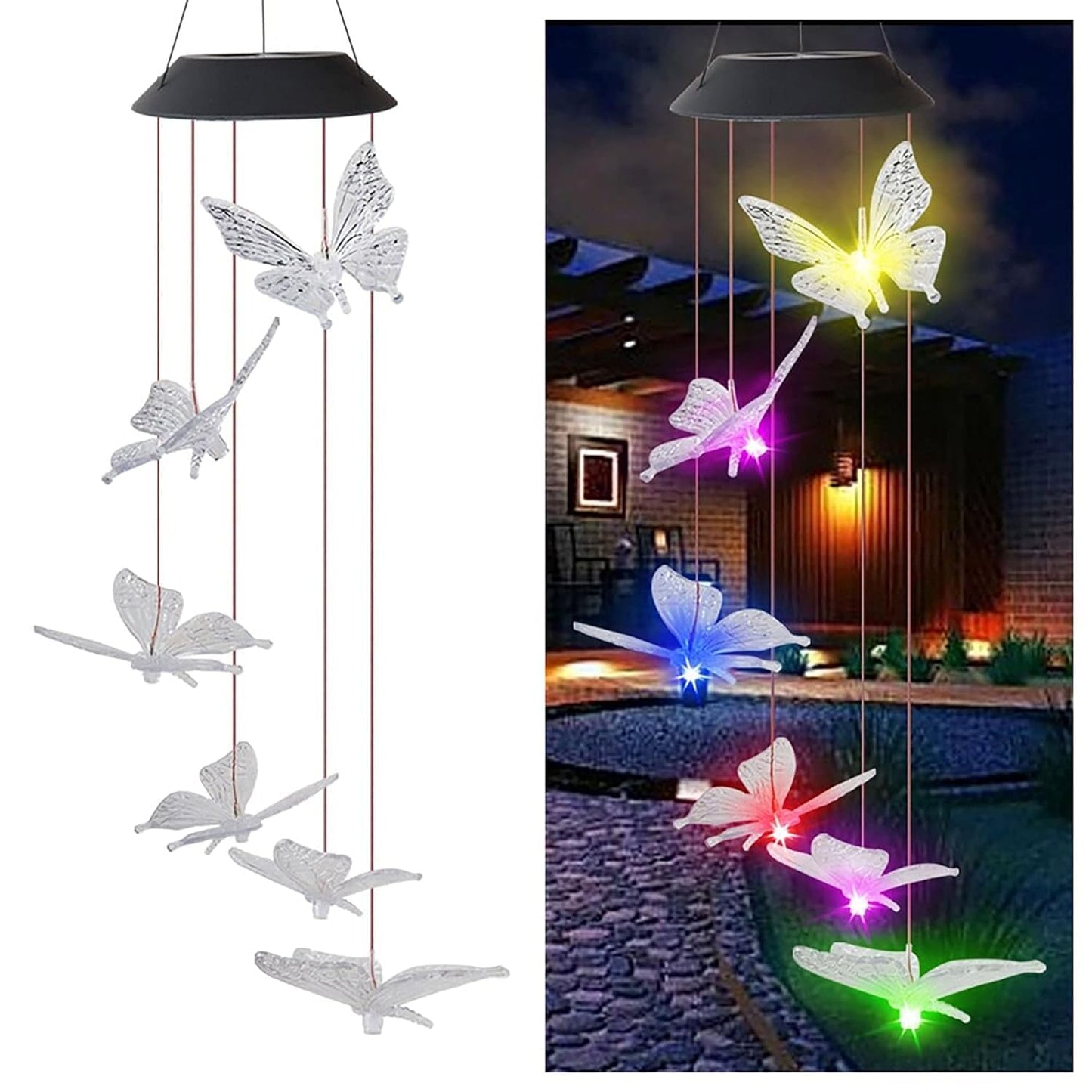 Ahuja International Solar Powered Wind Chime Butterfly,6 Butterflies, Waterproof Outdoor Decorative Romantic Light for Garden,Patio, Porch (Butterfly)