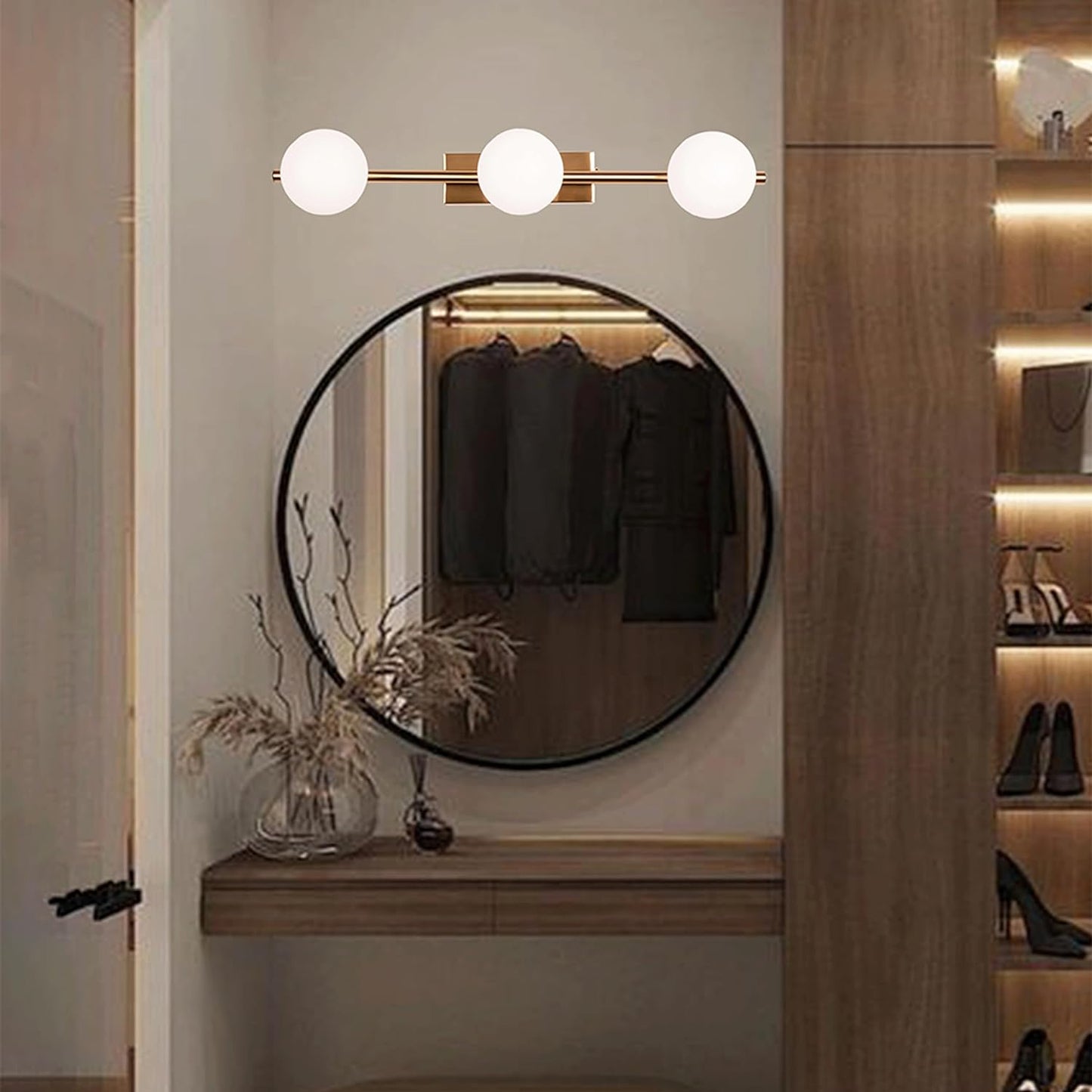 AHUJA INTERNATIONAL Modern Led Wall Sconce 3-Light Bathroom Vanity Light, Industrial Wall Bathroom Lighting Over Mirror, Milk White Glass Shade Bedside Wall Lamp