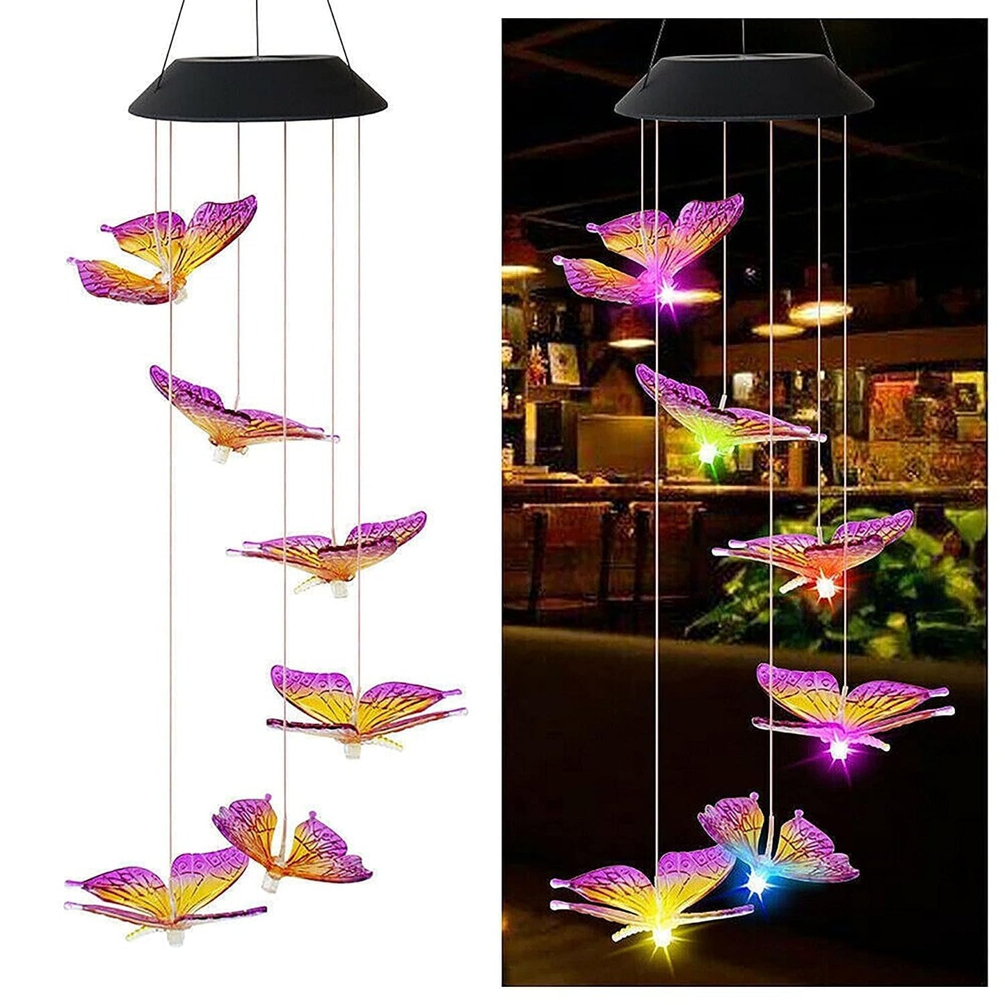 Ahuja International Solar Powered Wind Chime Butterfly,6 Butterflies, Waterproof Outdoor Decorative Romantic Light for Garden,Patio, Porch (Butterfly)