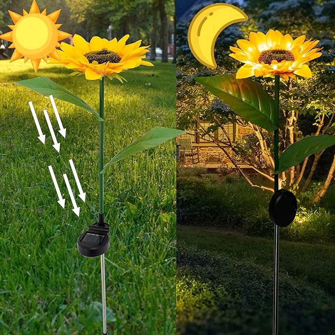 Ahuja International BIG sunflower//Rose flowers/Firefly solar lights, Waterproof Decorative with Stake for Outdoor Yard Pathway Outside Patio Lawn