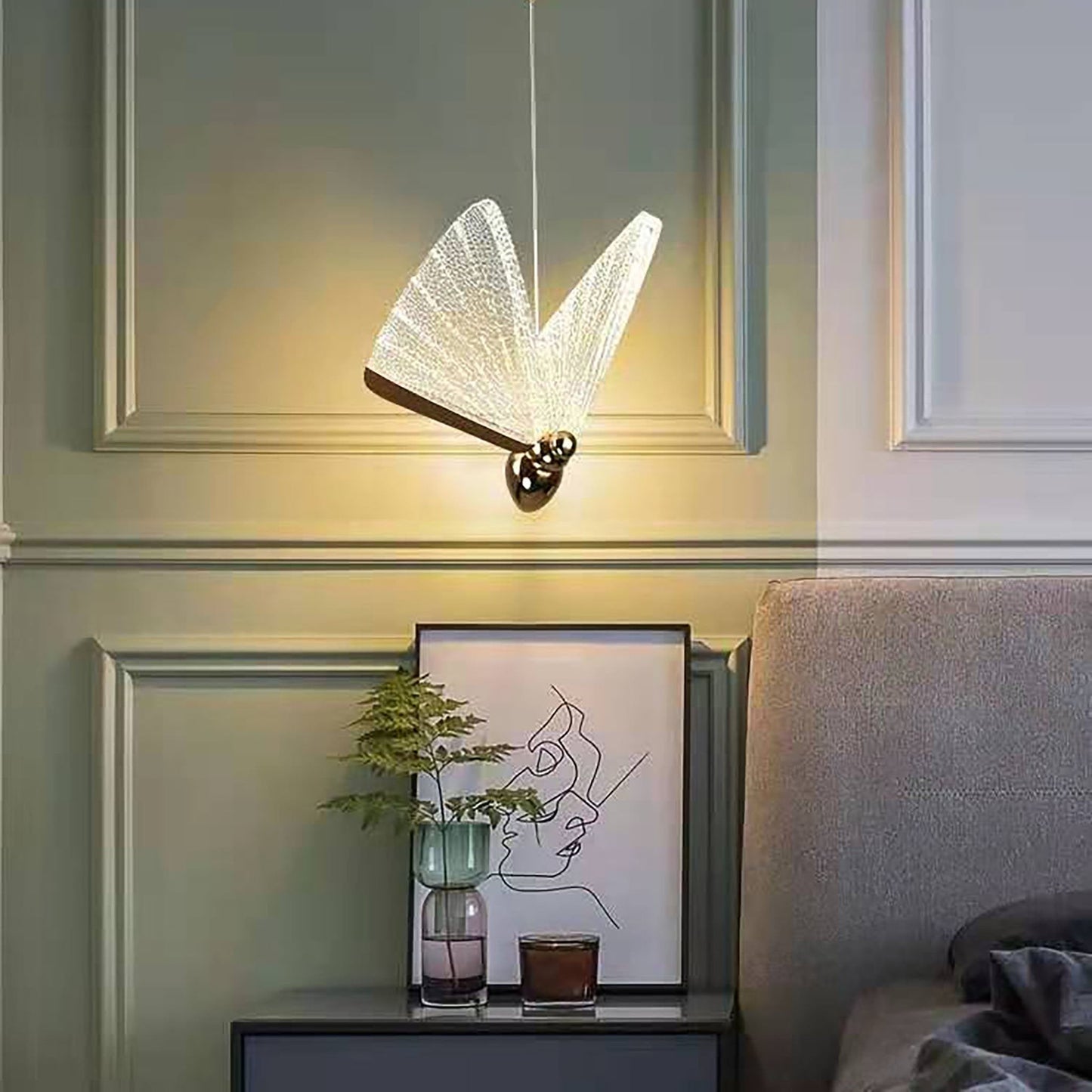 Ahuja International  LED Gold Shaded Butterfly Bedside Hanging Pendant Ceiling Lamp- Warm White