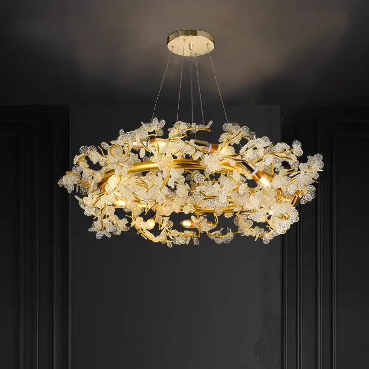 Ahuja International Led Luxury Modern Living Room Nordic Designer Aluminum Villa Crystal Brass Chandelier Lighting
