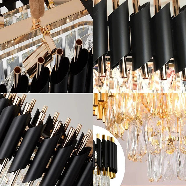 Ahuja International Gold Black Mamba Tube K9 Crystal Pendant Chandelier Ceiling Hanging Lights - Warm White