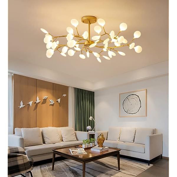 Modern Acrylic/Glass Globe Ceiling Chandelier,Firefly Ball Bubble Molecular Sputnik Pendant Lighting LED G4 for Living Room Bedroom(Color : Milky white-36 Lamp)