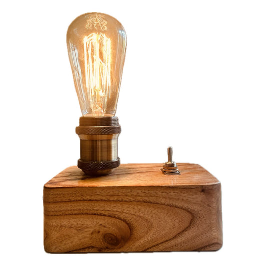 AHUJA INTERNATIONAL Handcrafted Natural Wood Table Lamp with Antique Brass Holder, 5ft Wire,Natural Wood (Bulb Included)