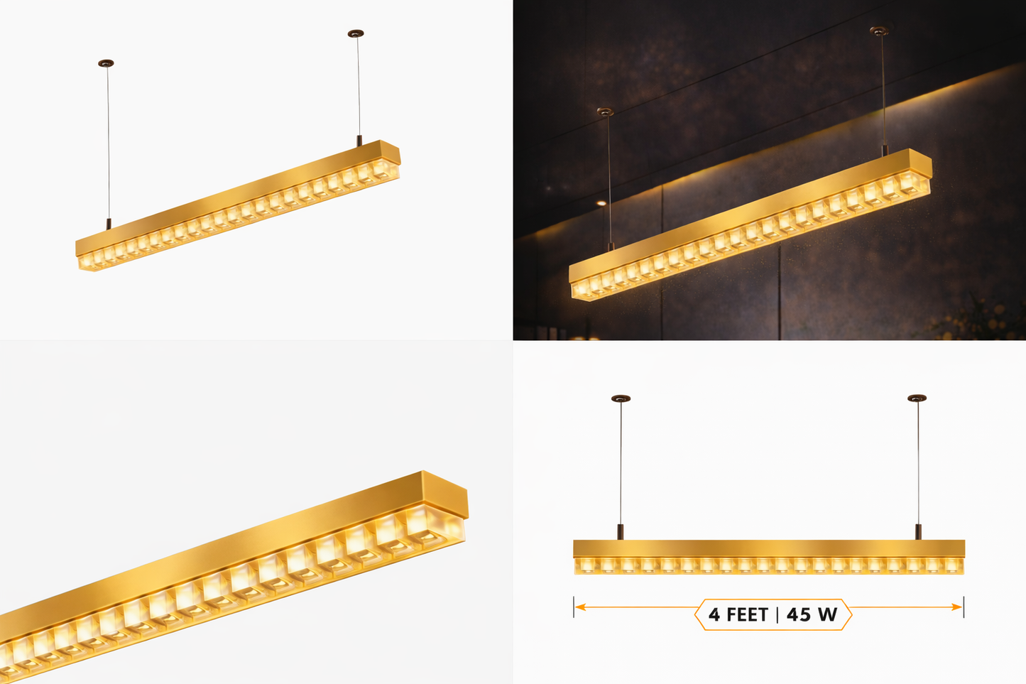 Ahuja International Luxury Modern Style Crystal Long Linear Profile 45W Decorative Hanging Ceiling Lamp Fixtures For Factory, Restaurant ,Office ,Home ,Hanging Lamp (2-Year Warranty) Warm White