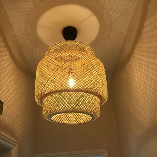 AHUJA  INTERNATIONAL Woven Bamboo Pendant Light Creative Lamp Retro Style Modern Design Beige