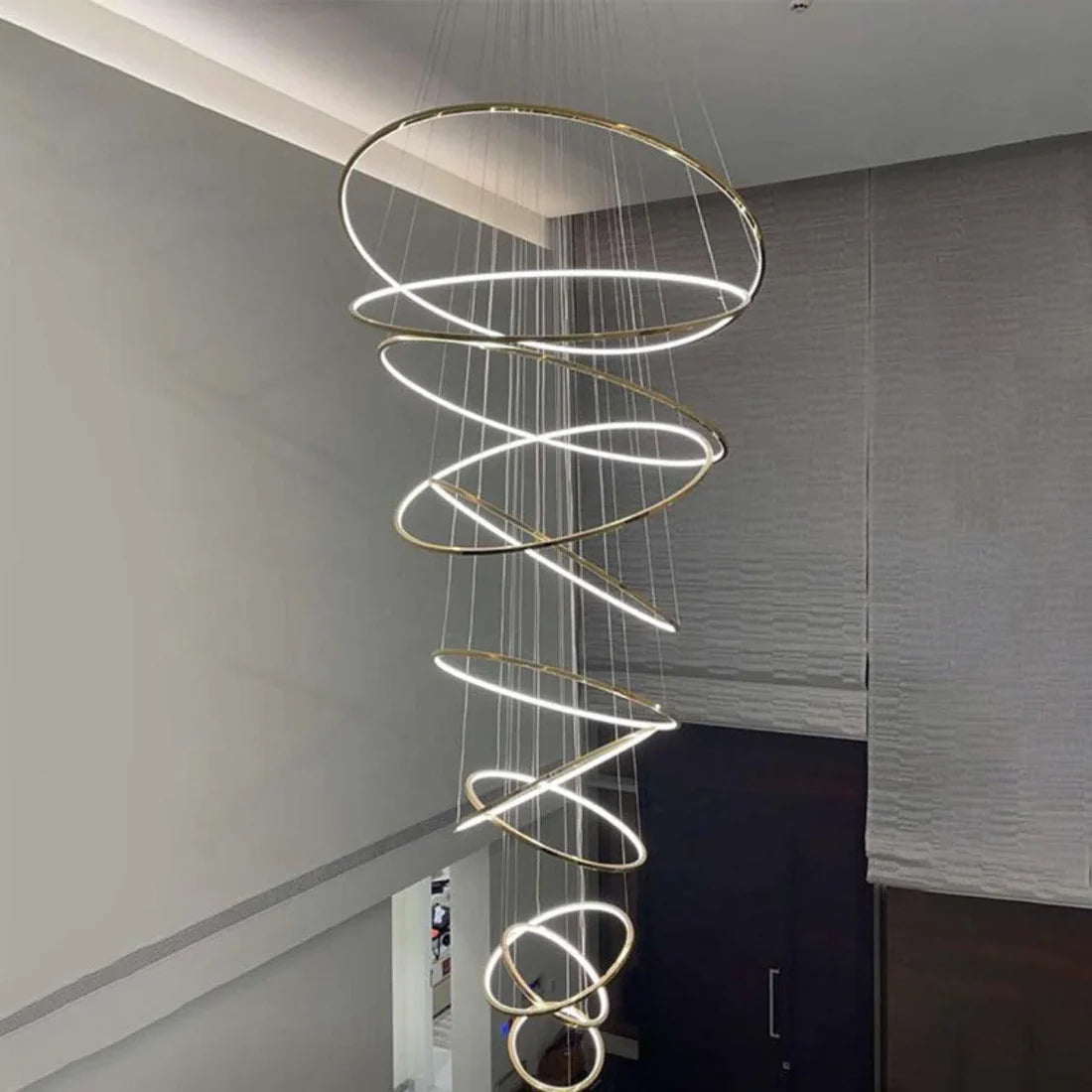 Ahuja International Modern Rings Gold Large Chandelier with Hanging Ceiling LED Light for Dinning Room, Living Room, Staircase Pendant Chandelier-11 Rings