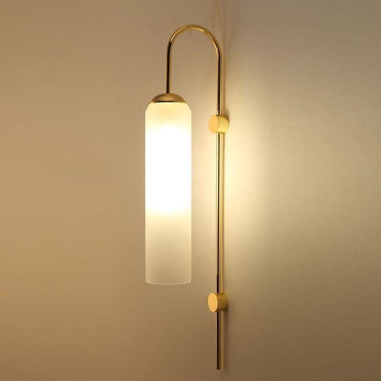 Ahuja International Modern Plug in Wall Sconces Indoor Long Brushed White Glass Sconces Wall Lighting Single Wall Sconce Bathroom Vanity Light Brass Wall Mounted Light Fixture (Gold milk white)