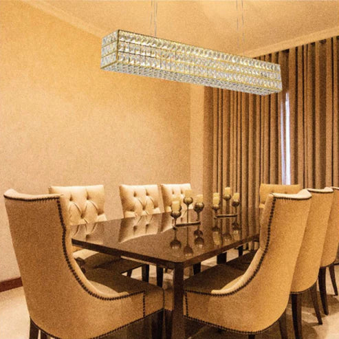 Ahuja International Modern Rectangular Chandeliers Cocina k9 Crystal Iluminación interior Luxury Light For Home Decor, Kitchen Island Light