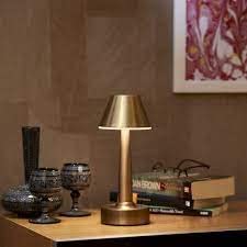 Ahuja International Pyramid Shape Modern Rechargeable Cordless Table Lamp (Touch Control & Dimming)|Wireless Lamp |Portable Lamp |Restaurant Table Lamp| 3 in 1 Light (Copper)