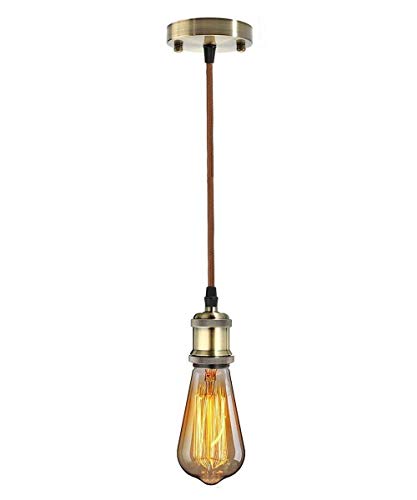 Ahuja International Vintage Metal Pendant Light E26/E27 Ceiling Hanging, Black Cord Lamp Holder with 4w Led Filament Bulb (Antique Bronze) Pack of 1