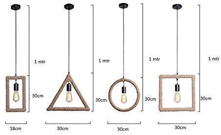 Ahuja International Rope Rectangle Triangle Round Square Hanging Pendant Light Home Decoration Restaurant (Bulb not Included) Buy 1 or Pack of 4