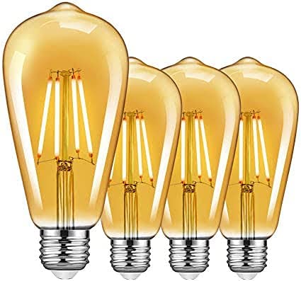 AHUJA INTERNATIONAL ST64 4W Vintage E27 LED Edison Filament Light Bulbs for Home - Warm White (Amber Glass, Pack of 4)