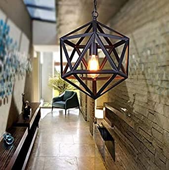 Ahuja International Single Head Vintage Style Black Geometric Pendant Light with Metal Shade in Matte-Black Finish-Modern Industrial Edison Style Hanging (Bulb Not Included)