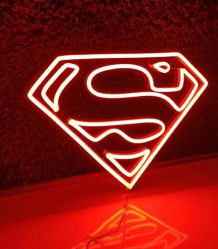 Ahuja Interntional Superman Neon Sign, Superhero LED NEON Sign Customized NEON Sign, Home Decor, Kids Room, Party, CAFÉ (Mini Sign)