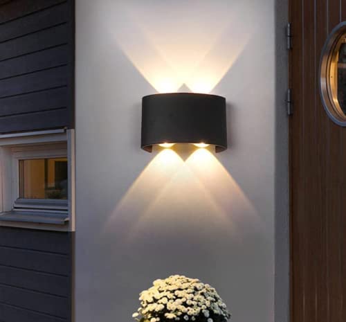 Ahuja International Modern LED Wall Lamp Waterproof IP65 8Watts, Aluminum Casting Up Down 2 Way Outdoor Round LED Wall (Black, Pack of 1)