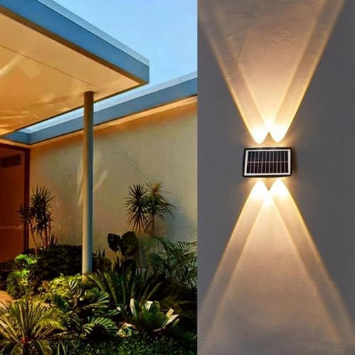 AHUJA INTERNATIONAL 4 Way Solar Up Down LED Wall Lights Solar Powered, Porch Light, Outdoor Light (Pack of 1) Warm White
