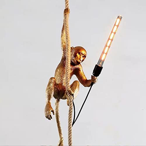 AHUJA INTERNATIONAL Monkey Pendant Light with Bulb, Resin Hemp Rope Ceiling Light Fixture, Hanging Lamp for Dining Living Room, Children's Bedroom, Bar, Cafe 59x29x29